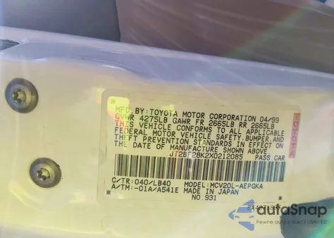 1999 Toyota Camry Xle V6 z USA, uszkodzony, nr VIN JT2BF28K2X0212085